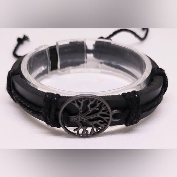 Men's leather bracelet Tree of life black new e47 - Picture 1 of 1
